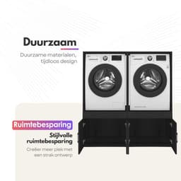 Wasmachinekast Dubbel 134x145x67cm | Ruimtebesparend & Super Stevig | Met Uitschuiflade | Voor Wasmachine en Droger | Zwart Eiken — thumbnail 2