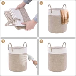 Wasmand Katoen - Wasmanden - Opbergmand 52 ltr - Mand Rond met handvaten - Wasbox Opvouwbaar - Speelgoedmand - 38cm*50cm — thumbnail 3
