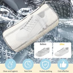 1 stuk - Schoenenzak - Waszak - Schoenwaszak - Schoenen waszak - Met 360° reinigingsfleece en ritssluiting - Herbruikbare netschoenen - Waszak - Voor wasmachine en droger - Gebroken wit - 19*39 cm — thumbnail 2