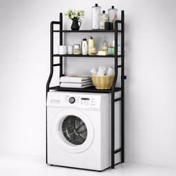 MeubelsvanJoep wasmachine ombouw rek zwart 159 x 67 x 25 cm - Wasmachine rek met opbergruimte zwart - Wasmachine rek bovenlader zwart - Wasmachine rek voorlader zwart - Toilet kast - Wc meubel - Wc kast — thumbnail 1