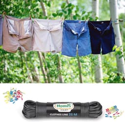 25M Extra Sterke Waslijn - 3,5 mm Dikte voor Binnen en Buiten met 20 Kleding Pinnen — thumbnail 5
