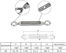 Allecta - Set van 10 roestvrijstalen draadspanners M4 voor zonnezeil, tuindraadspanner kit met dubbel oog. Spanhaken voor het spannen van touw of waslijn. — thumbnail 5