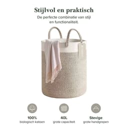 Jubbly® - Wasmand - Wassorteerder - Opbergmand - Wasmand opvouwbaar - Wasbox - Woon Accessoires - 40 Liter - 100% Handgeweven Biologisch Katoen — thumbnail 2