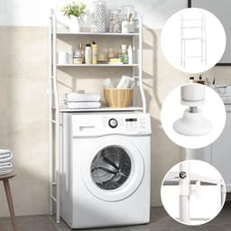 Wasmachine rek 68x25x155 cm – badkameropberger – multifunctionele 3-laagse opslag – perforatievrij – huishoudelijk rek – wit – stabiel en ruimtebesparend — thumbnail 4