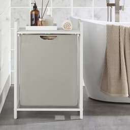 Wasmand, 50 x 33 x 72cm, Wit, vuilewasmand, met opbergrek en uitschuifbare afneembare waszak, stevig en duurzaam metalen frame, grote capaciteit van 65 liter, geschikt voor wasruimte, slaapkamer en badkamer — thumbnail 2