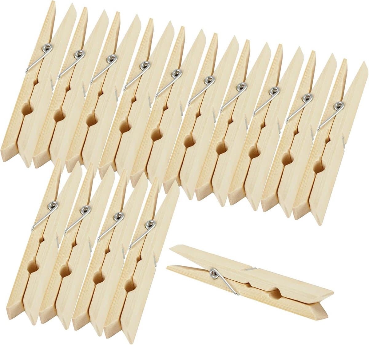 Wasknijpers Bamboe - Decoratieve Klemmen - Was Ophangen - Sterke Metalen Veer - 48 Stuks - Natuurlijk — afbeelding 1