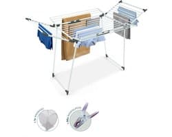 BAUER & MEYER® Droogrek Classic - Wasrek Inklapbaar - Incl. 20 wasknijpers + 1x wasmand - 25 Meter drooglengte + 30kg draagkracht - WIT — afbeelding 1