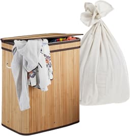 Wasmand 3 vakken - 105 l - opvouwbaar - bamboe — thumbnail 3