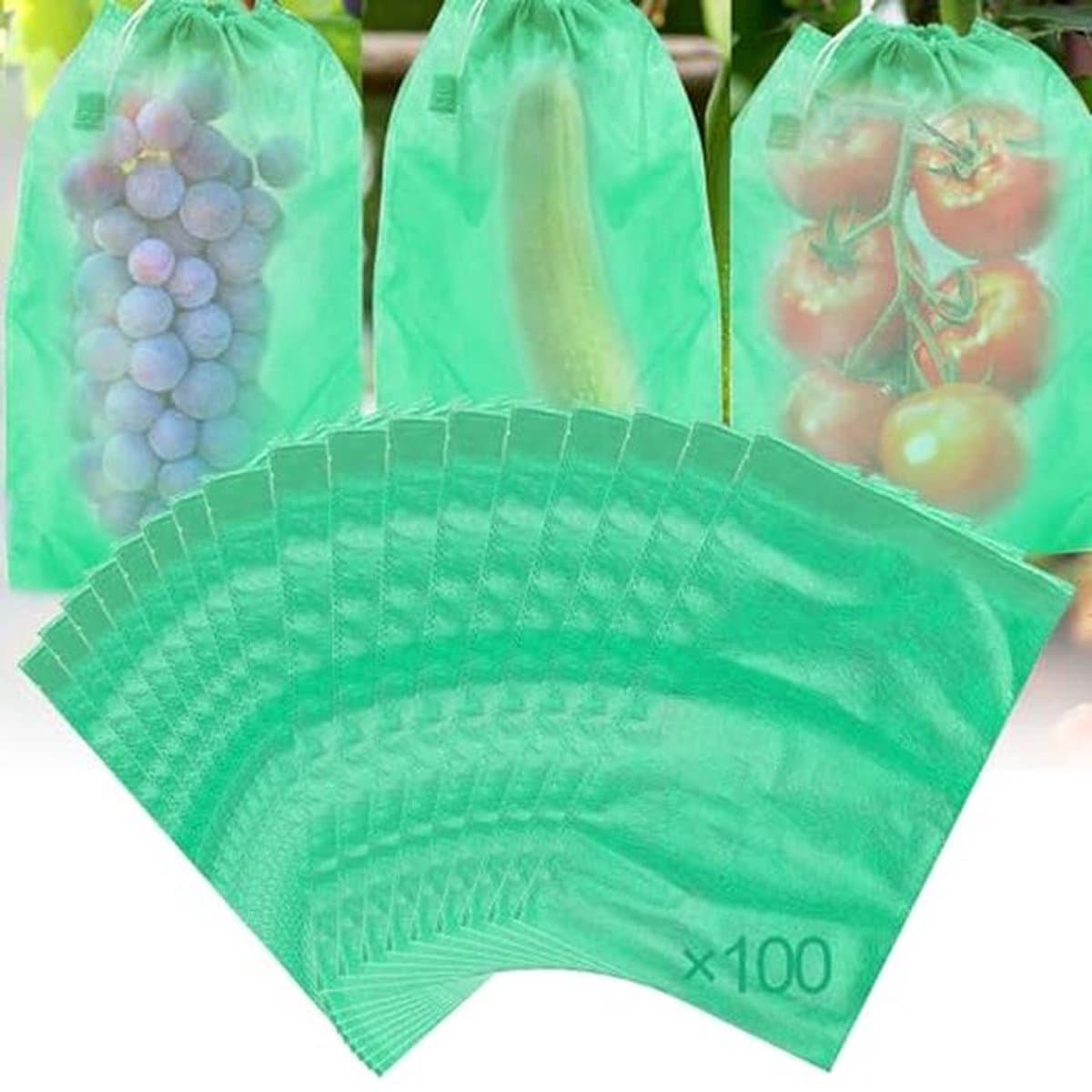 100 Stuks Druivenbeschermzakken - Vliesstof Tuin Nettas met Trekkoord voor Fruitbescherming — afbeelding 1