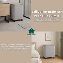 AKSA Home® Wasmand met Wieltjes - Wassorteerder met 3 vakken - Wasmand Opvouwbaar met Deksel - 160L - Grijs — thumbnail 4