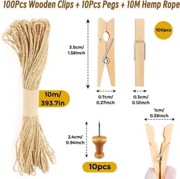 Houten Clips - Mini Knijpers - Foto Wand Decoratie - Natuurlijk Hout Materiaal - 100 Stuks - Houtkleur — thumbnail 4