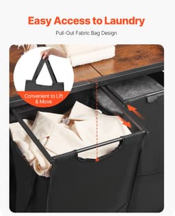 3-laags wasorganizer met rek, hoge wasmand met planken en vakken, vrijstaande opbergunit met 2 compartimenten, duurzame stoffen zakken en ladderplanken voor het sorteren van kleding — thumbnail 5