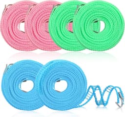 Kledinglijn Set - Waslijn Draad - Buiten Drogen - Windproof Houders - 6 Stuks 5 Meter - Blauw Roze Groen — thumbnail 1