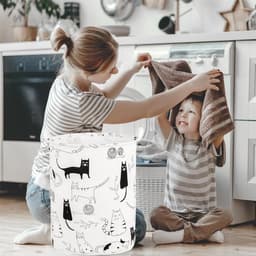 Dierenkattenpatroon - Opvouwbare wasmand - Geschikt voor kinderkamers - Unisex - Draagbare hoge opvouwbare schattige wasmand - Opbergrek - Opbergmand voor kinderkamers met handvat — thumbnail 2