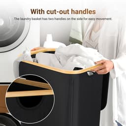 Wasmand,100L Zwart,Stoffen Wasmand met Deksel ,Sterk materiaal — thumbnail 3