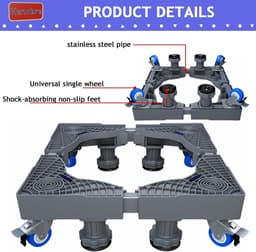 Wasmachine-voetstuk onderstel met 8 poten en 4 vergrendelbare wielen - 42-60 cm breed - hoogte 10-11 cm - platform voor wasmachine, droger, koelkast — thumbnail 4