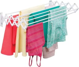 Droogrek voor wasruimte badkamer bijkeuken - kleding hangend drogen - wandmontage harmonica uittrekbaar inschuifbaar - 8 stangen - Wit — thumbnail 1