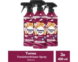 Yumos Textielverfrisser Sakura textielspray verwijdert geuren en laat een frisse geur achter - 3x 450ml