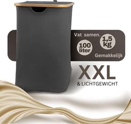 Luxe Wassorteerder - Wasmand 2 Vakken - Wasmand met Deksel - Wasmanden - Grijs — thumbnail 3
