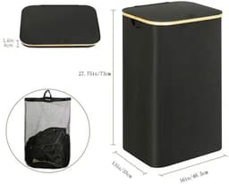 100L wasmand met deksel - Smalle wasmand - Opbergmand met grote capaciteit - Met afneembare tas en handvat - Opvouwbare wasmand voor badkamer, slaapkamer, slaapzaal - 40,5x33x75cm — thumbnail 2