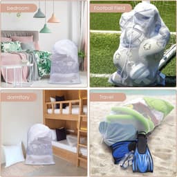 2 stuks waszakken van mesh met trekkoord en handvatten - 70×90cm waszakken van mesh - Duurzame tassen voor delicate kleding - Stevige waszakken van mesh - Geschikt voor wasmachines, reizen, kleding, speelgoedopslag — thumbnail 4
