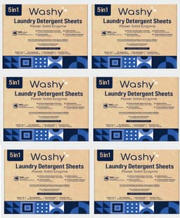 Washy Wasstrips Kersengeur 6X - Wasmiddeldoekjes voor Witte, Gekleurde en Zwarte Was - Wasmiddel Strips - Eco Wasmiddel Vellen - Duurzame Laundry Strips (600 wasbeurten) — thumbnail 1