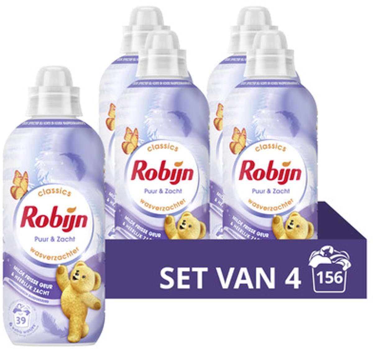 Robijn Wasverzachter - Puur & Zacht - 4 flessen -156 wasbeurten - Voordeelverpakking — afbeelding 1
