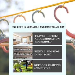 8m - Intrekbare waslijn - Draagbare waslijn - Waslijn - met winddichte ophanggaten - Geschikt voor reizen, hotels, kamperen, cruiseschepen, achtertuinen, binnen en buiten — thumbnail 3