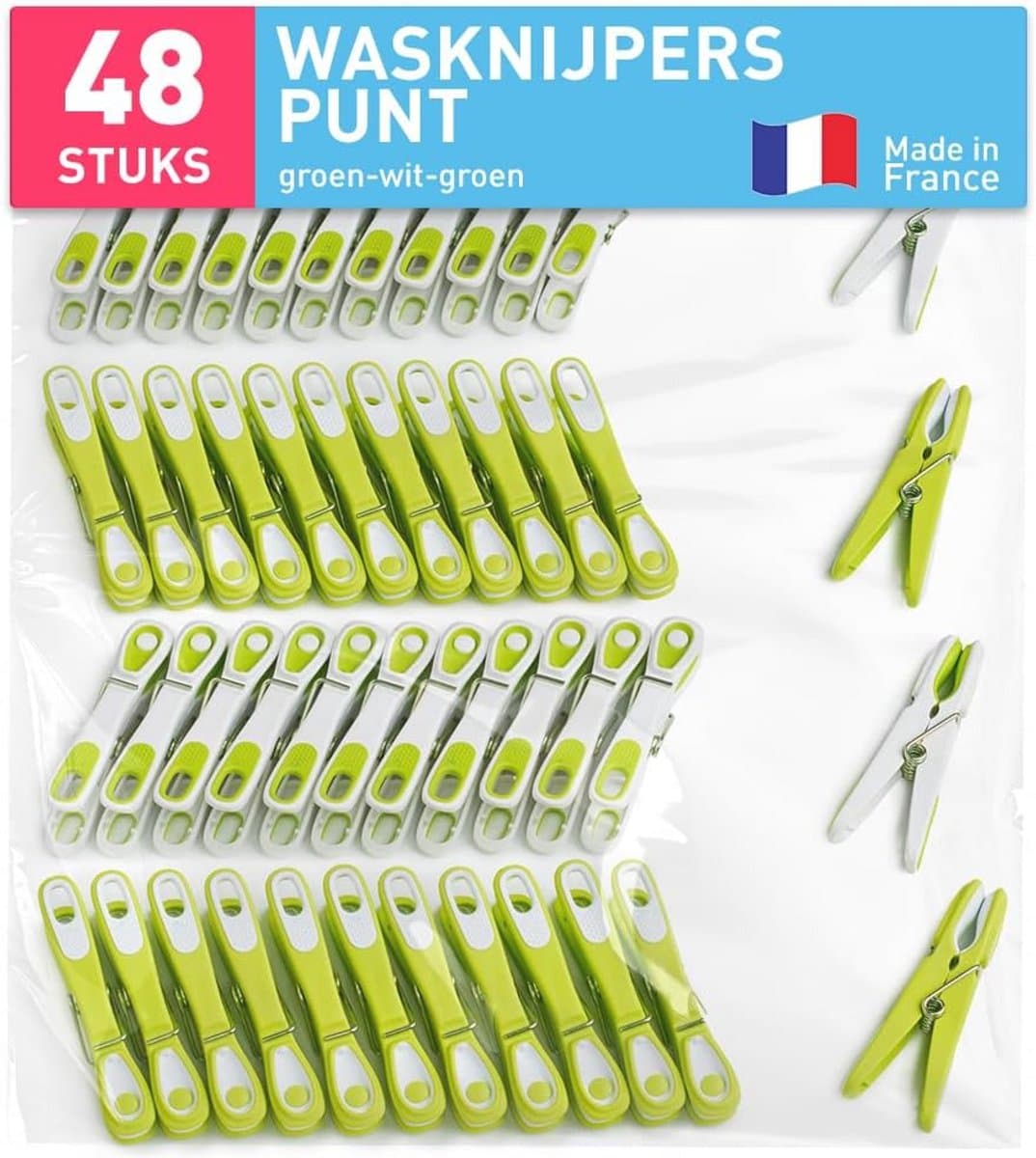Duurzame wasknijpers met sterke grip - 48 stuks in groen-wit — afbeelding 1