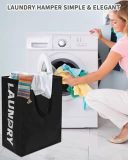 Foldable Laundry Basket Pack of 2 75 Litres - Narrow Laundry Collector for Bathroom Living Room 60 x 40 x 34 cm — thumbnail 3