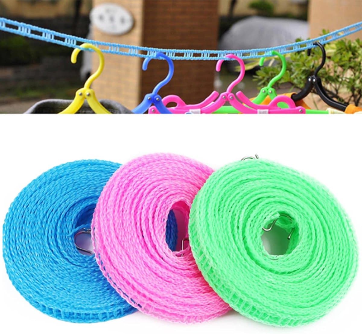 3 stuks Waslijn - Waslijndraad - Drooglijnen - Wasdraad - 5M - Winddichte antislip waslijn - Campingaccessoires - Outdoor - Draagbaar Droogtouw voor outdoor, camping, reizen, hanger of thuisgebruik — afbeelding 1