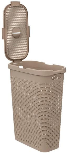 5Five Smalle Wasmand met deksel Rotan - 2x - beige - gevlochten kunststof - 40 liter - 26 x 46 x 60 cm — thumbnail 4