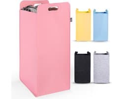 HENNEZ Wasmand met deksel van 140L opvouwbaar met scheiding en een bamboe frame - inclusief waszak - beige