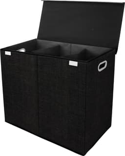 Zonovi Wasmand – Drie Vakken Met Deksel – 3 in 1 Wasmand - Sorteer Wasmand - Opvouwbaar – Wassorteerder – Dichte Wasmand - Dubbele Wasmand – Laundry Basket – Wasbox – Organizer Kleding - Stof – Zwart - Zwarte – 110L — thumbnail 1