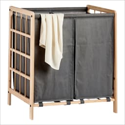Marbeaux Wasmand - 2 Vakken - Wassorteerder - Grijs - Bamboe - 59,5x33cm — thumbnail 1