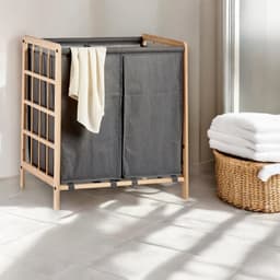 Marbeaux Wasmand - 2 Vakken - Wassorteerder - Grijs - Bamboe - 59,5x33cm — thumbnail 3