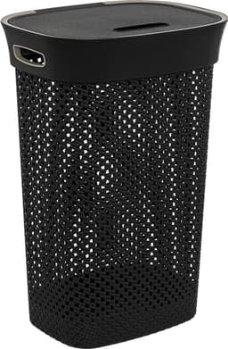 5Five Wasmand met deksel Rotan - antraciet - gevlochten kunststof - 60 liter - 42 x 33 x 61 cm - Badkamer accessoires — thumbnail 4