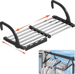 Droogrek voor balkon - 42-73 cm uittrekbaar roestvrij staal - inklapbaar, zwart — thumbnail 1
