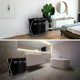 BRASQ Wasmand Opvouwbaar 3 vakken - Wassorteerder 65x39x60 cm - Wasbox Zwart - 118 Liter - Basket — thumbnail 3