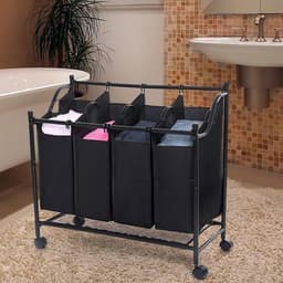 SONGMICS | XL Wassorteerder met 4 Waszakken |  Wasman Basket Op Wielen | Verrijdbare Wasmand met 4 uitneembare waszakken | Grote Wassorteer Mand | Afm. 87.5 x 38.5 x 81 Cm. | Kleur: ZWART — thumbnail 4