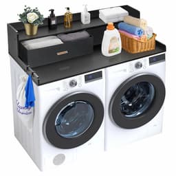 Wasmachine Ombouw met Lade & Opbergrek – Wasdroger Aanrecht – Wasmachine Verhoger met Werkblad en Haken – Wasruimte Organizer – 134x70 cm – Zwart — thumbnail 1