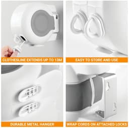 Dailygoods- Wasrek Uittrekbaar 26 m - Waslijn Uittrekbaar - Ruimtebesparend - Duurzaam - Compact - Eenvoudig te installeren — thumbnail 3