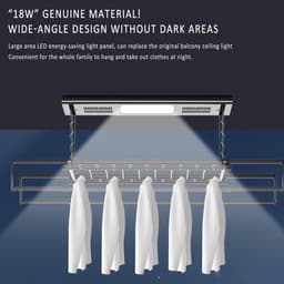 Droogrek Plafond - Kledinglift Elektrisch - Ruimte Besparen - Afstandsbediening Bediening - 45 kg Draagkracht - Aluminium — thumbnail 3