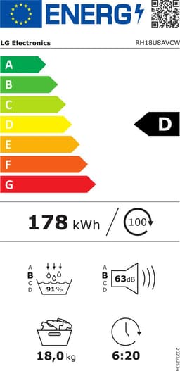 LG RH18U8AVCW -  Warmtepompdroger - 18 kg - 63 dB - Energielabel D — thumbnail 2