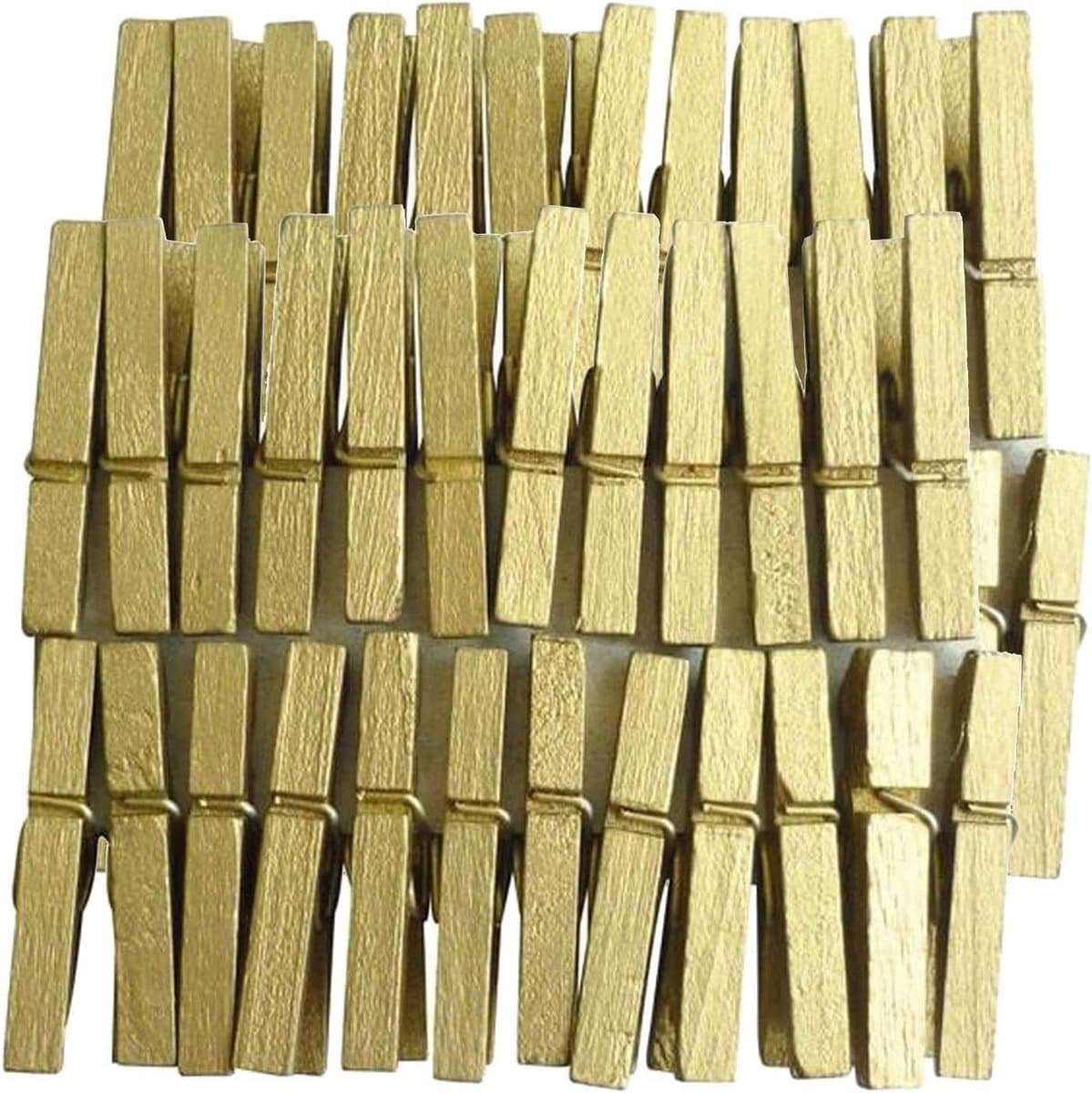 Mini Knijpers - Houten Clips - Decoreren en Markeren - Gouden Afwerking - 3 cm - Goud — afbeelding 1