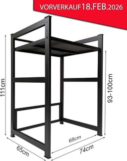 Wasmachine rek - Stapelrek apparaten - Ruimte besparen - Extra stabiel frame - 74x65x111cm - Zwart — thumbnail 3