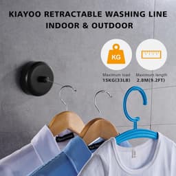 Uittrekbare Waslijn - Wand Waslijn - Kleding Drogen - Versterkte Staalkabel - 2.8 Meter - Zwart — thumbnail 2