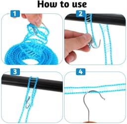 Dailygoods- Waslijn Winddicht 5 Meter - Draagbare Reiswaslijn - Antislip - Roestvrij Staal - Verstelbare Lengte - Eenvoudig te Installeren - Waslijnhouder — thumbnail 4