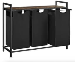 Wasmand 39,8L met 4 Compartimenten – Was Sorteerder– Oxford Stof Wasopslag met Interne Verdelers – Stevige Was Organizer voor Badkamer of Wasruimte – Bruin/Zwart — thumbnail 1