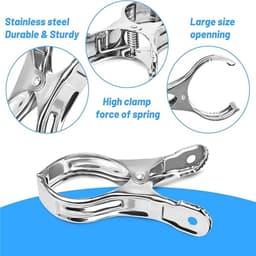 8pcs Grote Roestvrijstalen Kledingclips - Sterke Klemmen voor Strandlakens - Wasgoed - Beddengoed - Dikke Kleding - Duurzame Waslijnclips — thumbnail 2